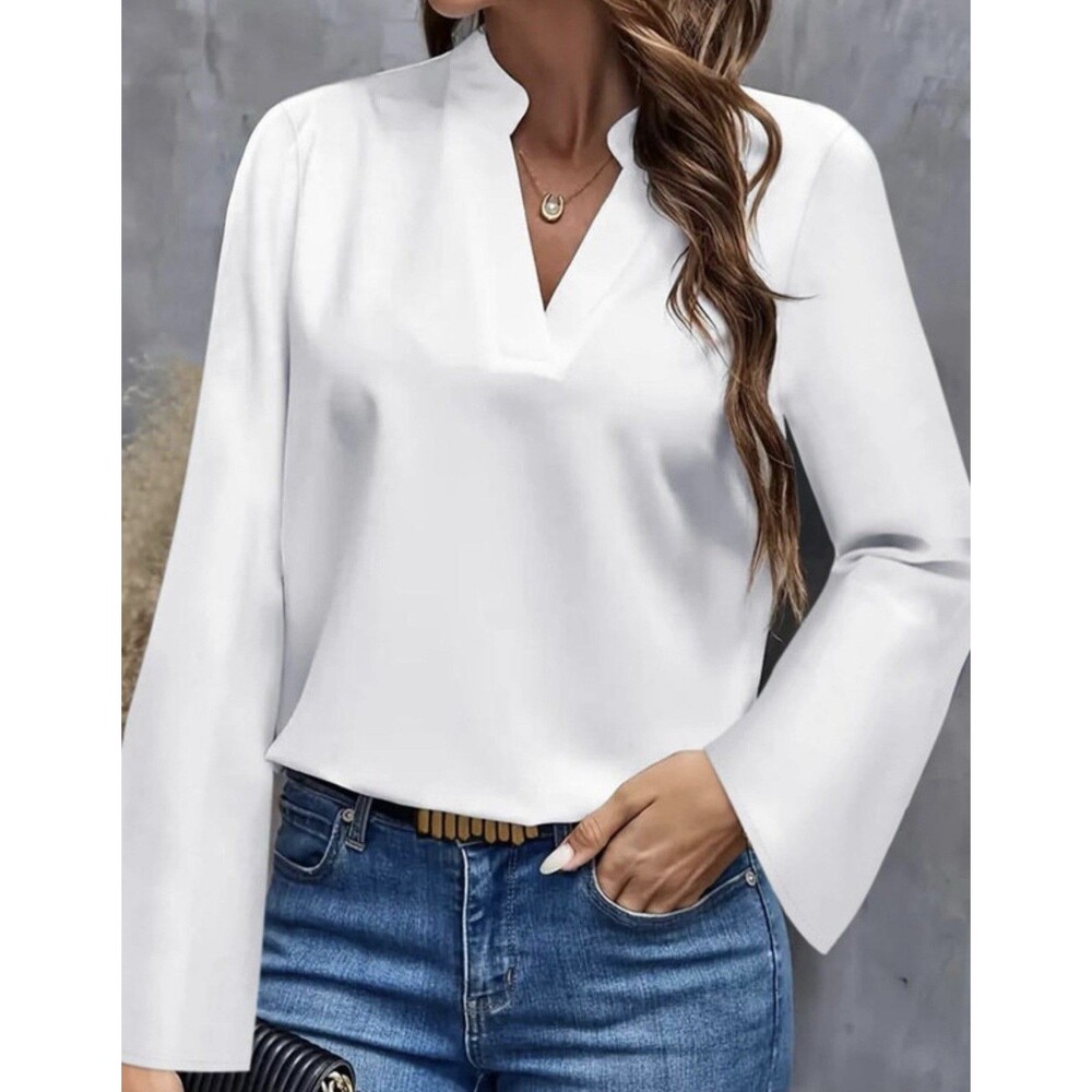 Sheshow White Casual V-Neck Long Bell Sleeve Blouse Top Women’s Large NWT